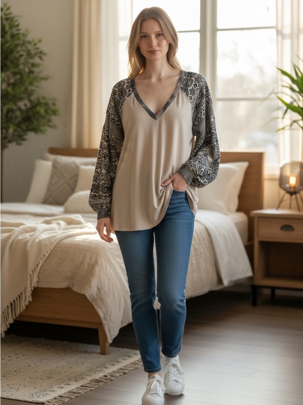 POL Aztec Print Beige Blouse - Picture 3 of 11